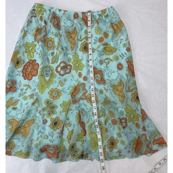 Vintage Y2K Skirt Lined Floral Aqua 70s-inspired A-Line Flowy Lightweight Large - Picture 5 of 6